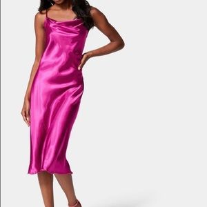 Bebe SATIN COWL NECK SLIP MIDI DRESS